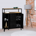 Meuble de bar buffet 3 portes ESTER en métal noir et plateau bois