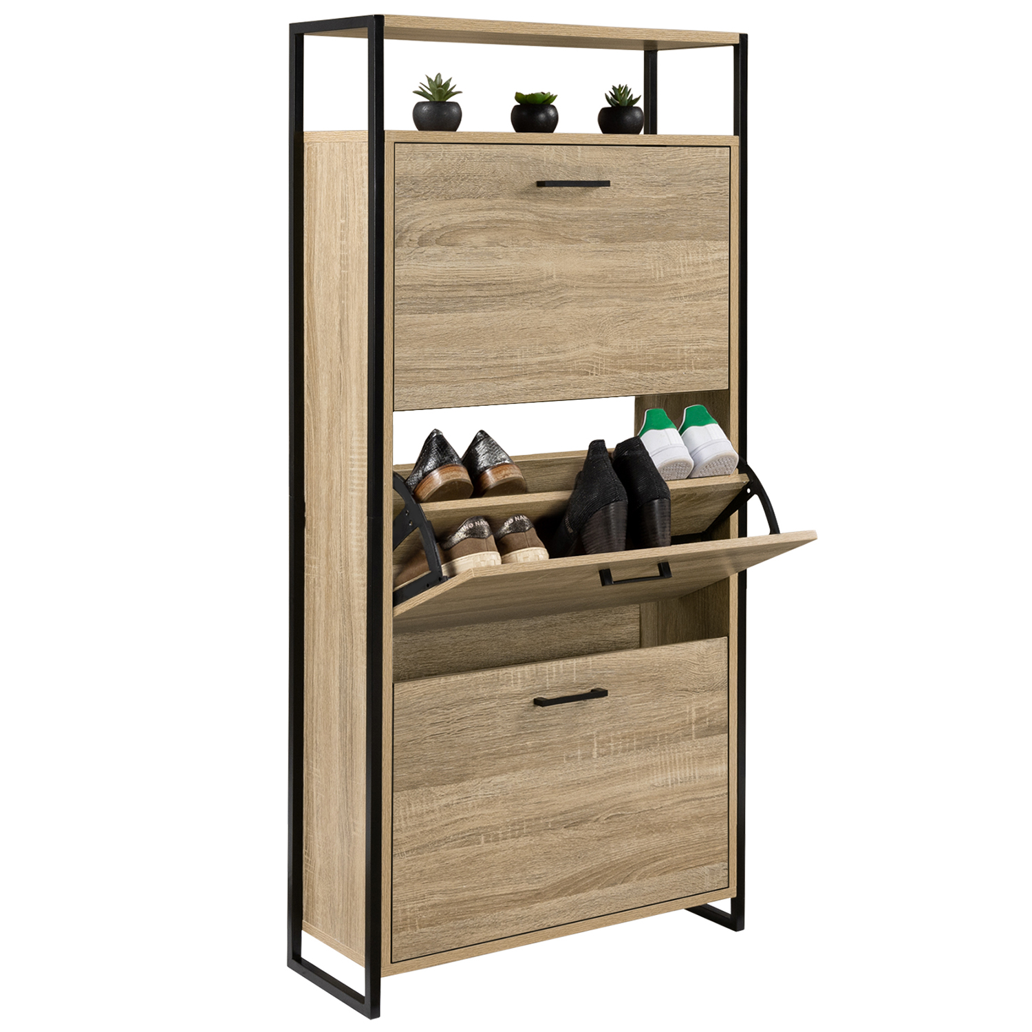 Armoire à chaussures avec étagère bois et métal