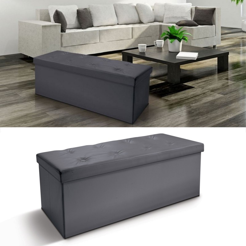 Banc coffre rangement PVC gris 100x38x38 cm pliable Banc coffre rangement PVC gris 100x38x38 cm pliable