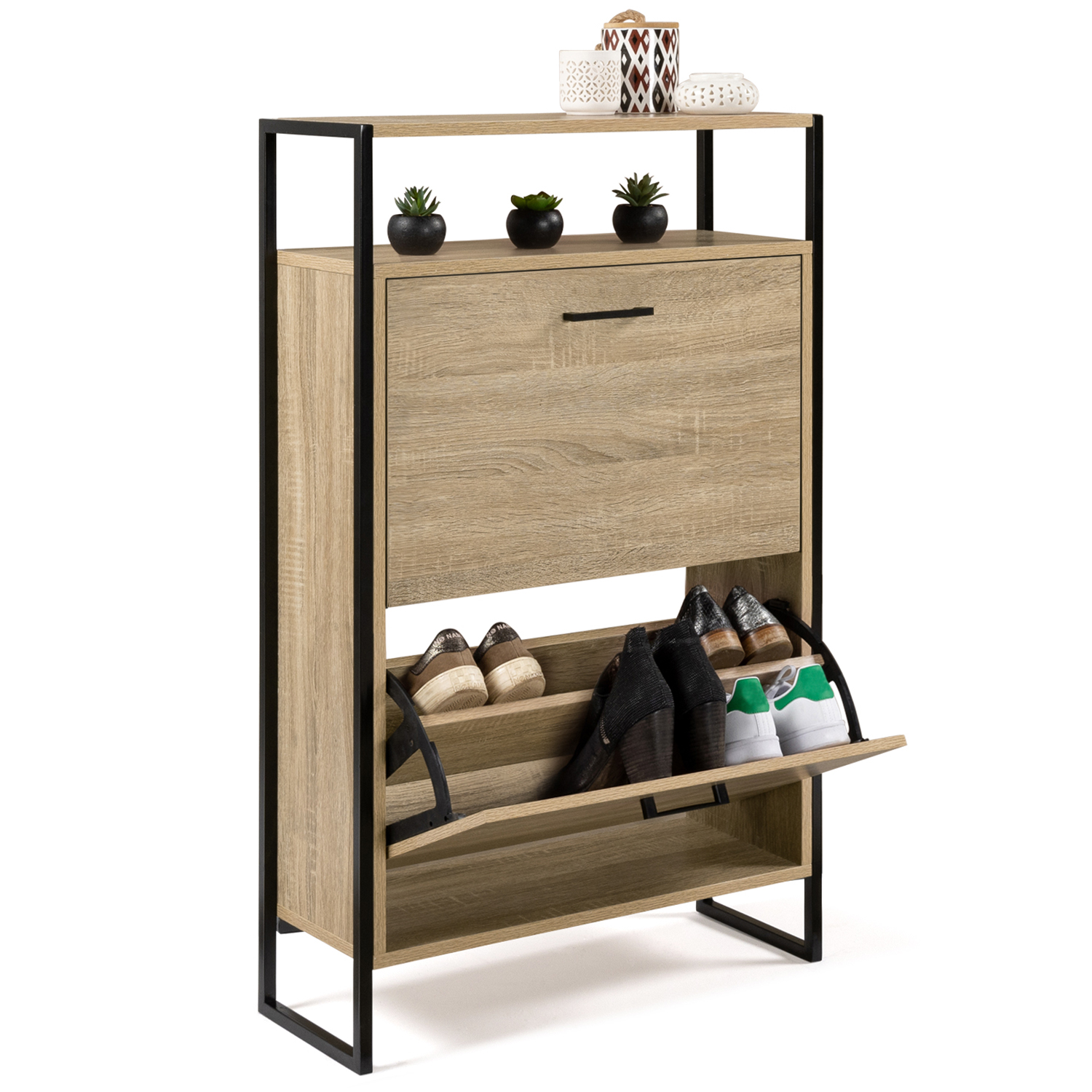 Armoire à chaussures industrielle avec étagère bois et métal