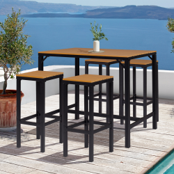 14803 - Mobili da giardino alti bar per esterni design industriale effetto legno e nero Salon de jardin haut MENDOZA design industriel bois et noir