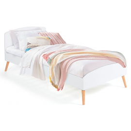 Lit simple scandinave 90 x 190 CM SOREN bois et blanc Lit simple scandinave 90 x 190 CM SOREN bois et blanc
