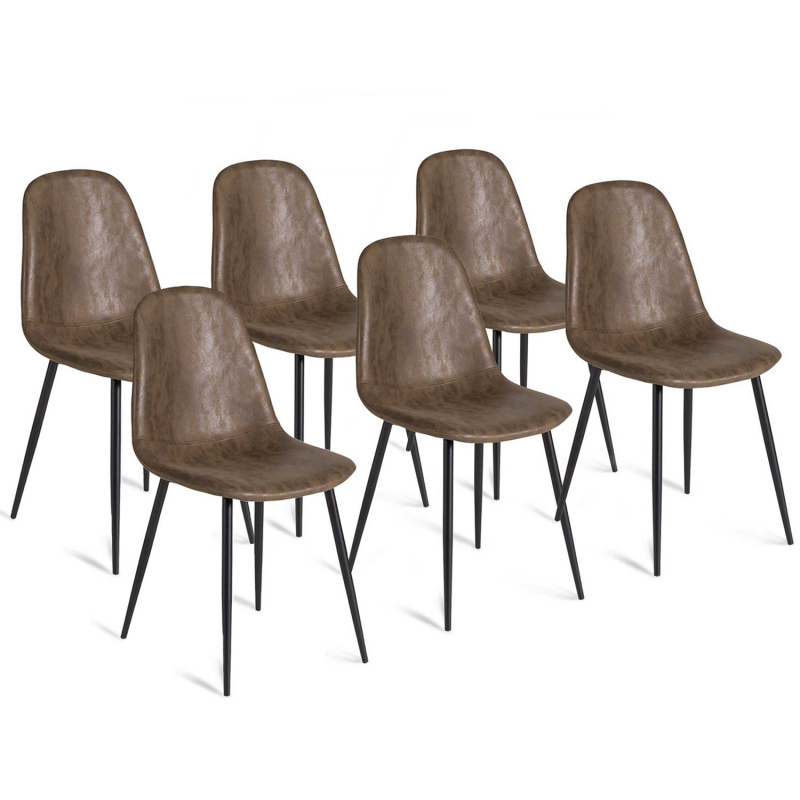 Chaises vintage marron pour salle à manger - Lot de 6 - DALI