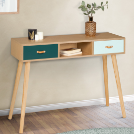 Console scandinave ALIZE 2 tiroirs bois et vert Console scandinave ALIZE 2 tiroirs bois et vert