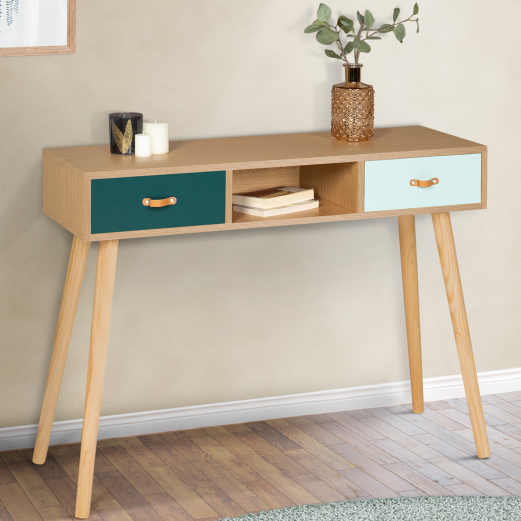 Console scandinave ALIZE 2 tiroirs bois et vert