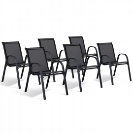 Lot de 6 chaises de jardin LYMA métal et textilène empilables noires Lot de 6 chaises de jardin LYMA métal et textilène empilables noires