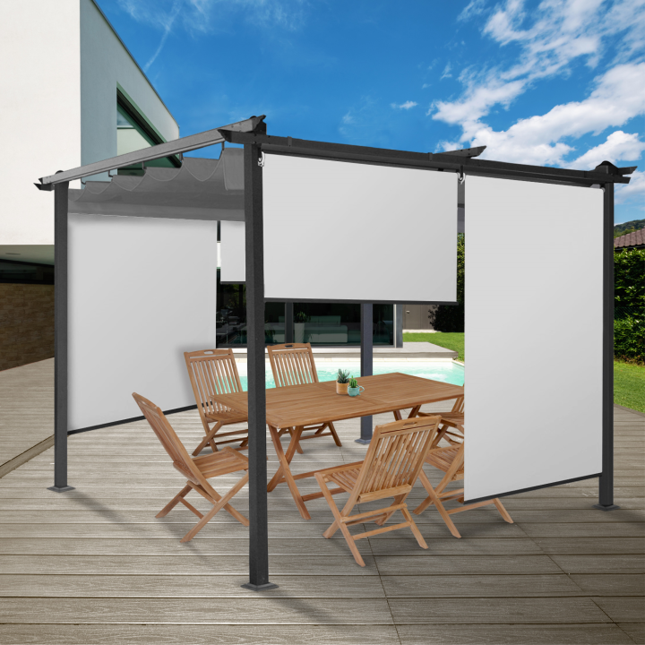 Lot de 3 stores enrouleurs L.124 x H. 225 CM pour pergola blanc Lot de 3 stores enrouleurs L.124 x H. 225 CM pour pergola blanc