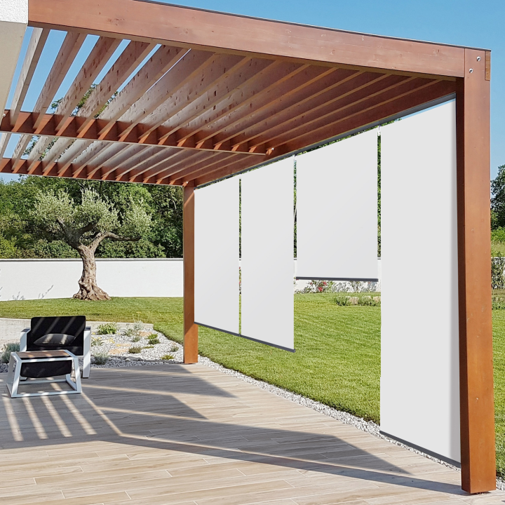 Lot de 3 stores enrouleurs L.124 x H. 225 CM pour pergola blanc Lot de 3 stores enrouleurs L.124 x H. 225 CM pour pergola blanc