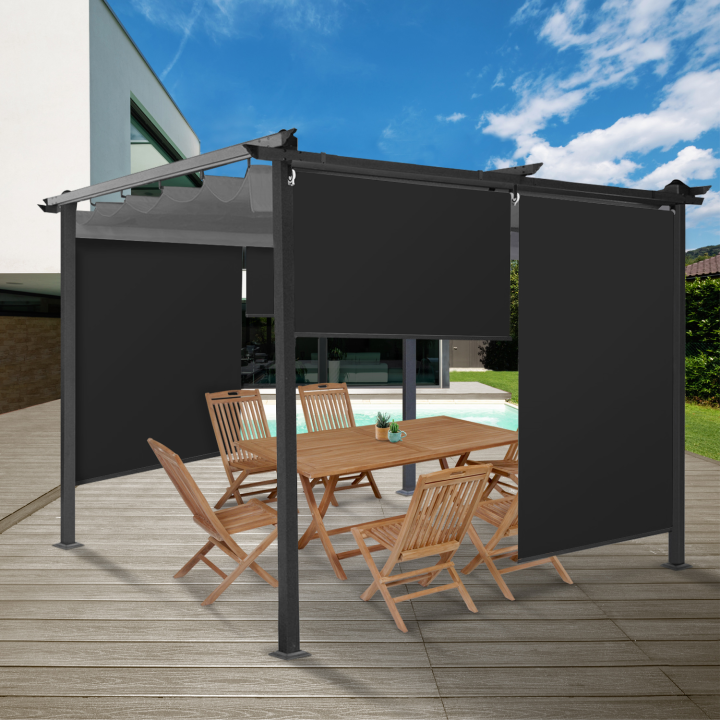 Lot de 3 stores enrouleurs L.124 x H. 225 CM pour pergola noir Lot de 3 stores enrouleurs L.124 x H. 225 CM pour pergola noir