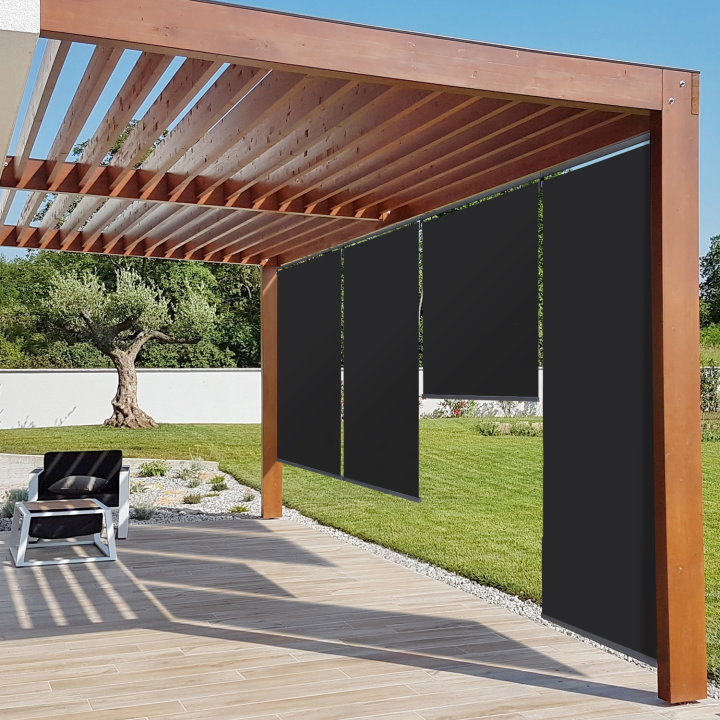 Lot de 3 stores enrouleurs L.124 x H. 225 CM pour pergola noir Lot de 3 stores enrouleurs L.124 x H. 225 CM pour pergola noir