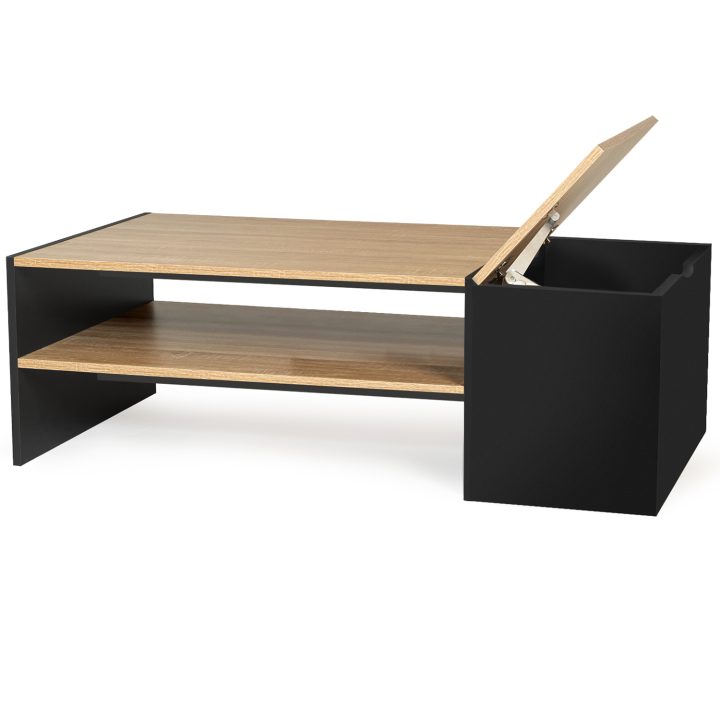 Table basse bar contemporaine IZIA avec coffre noir et bois Table basse bar contemporaine IZIA avec coffre noir et bois