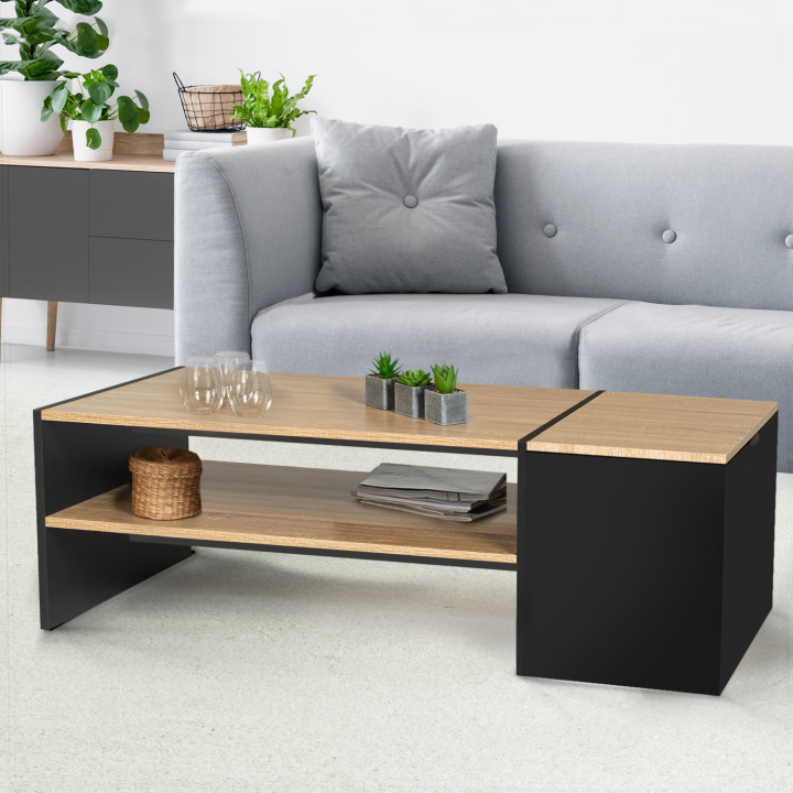 Table basse bar contemporaine IZIA avec coffre noir et bois Table basse bar contemporaine IZIA avec coffre noir et bois