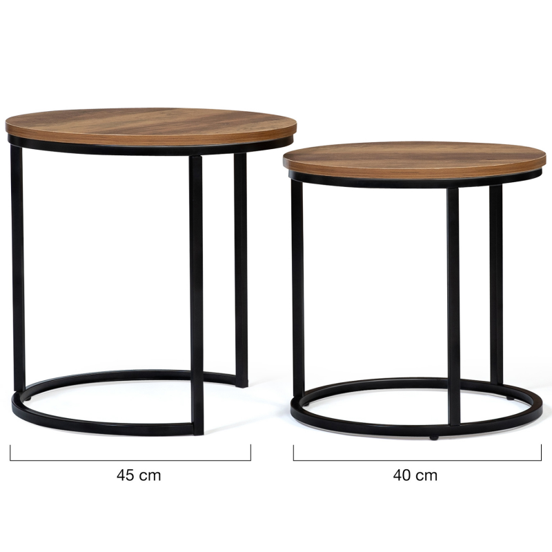 Kevinplus Lot De 2 Petites Tables Basses Modernes Gigognes Rondes Du Milieu Du Siècle, Table D'appoint Pour Salon, Chambre à Coucher, Bureau (noyer, Ronde