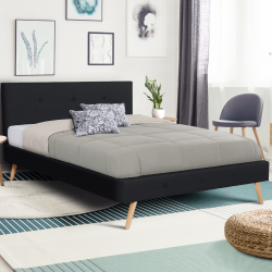 13745 - Letto in stile scandinavo 160x200 cm nero Lit double scandinave OSLO 160x200 CM tissu noir