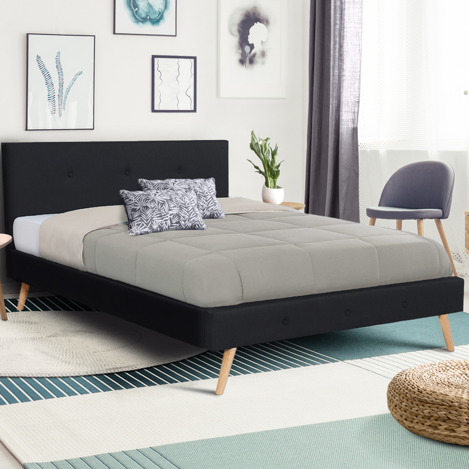 Lit style scandinave 160x200 cm noir
