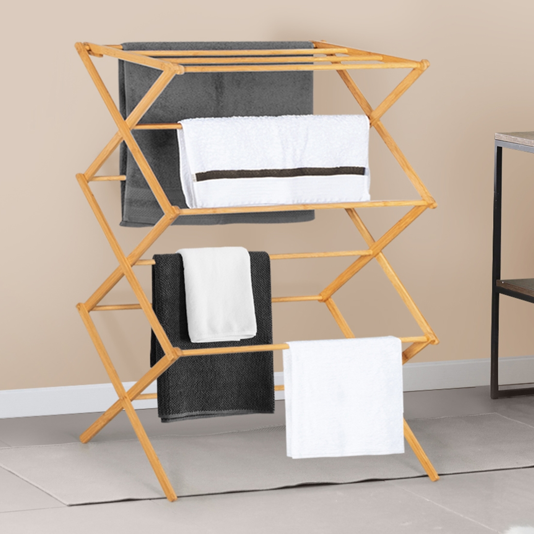 Séchoir à linge accordéon en bambou