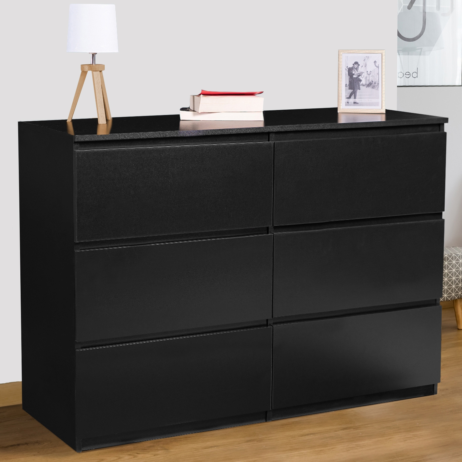Commode 6 tiroirs design bois noir