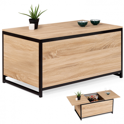 Table basse bar coulissante DETROIT avec coffre 90 cm design industriel