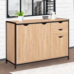 14824 - Credenza in stile industriale in metallo nero e legno 110 cm Buffet bas 110 cm DETROIT avec placards et tiroirs design industriel
