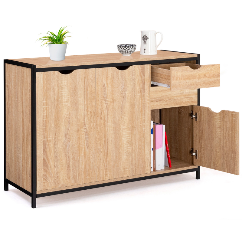 Buffet Industriel Detroit 100 Cm - 2 Portes Dont Vitrine - Design Bois Et Métal