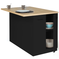 Isola Centrale Cucina Bao 140 Cm - Legno E Nero, Con Piano Lavoro, Armadio E Ripiani, Per 4 Persone