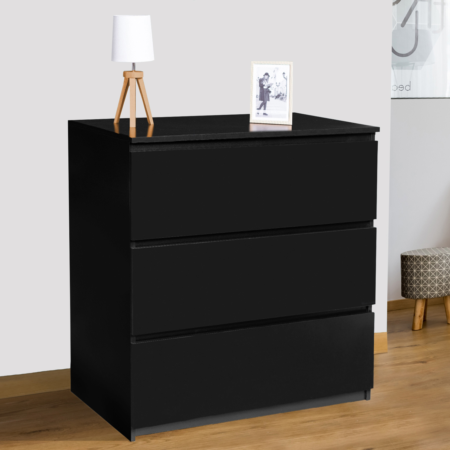 Commode 3 tiroirs design bois noir