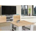 Meuble TV + table basse ELI blanc et portes façon hêtre
