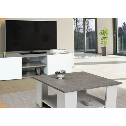 1 table basse + 1 meuble TV ELI effet béton et portes blanches