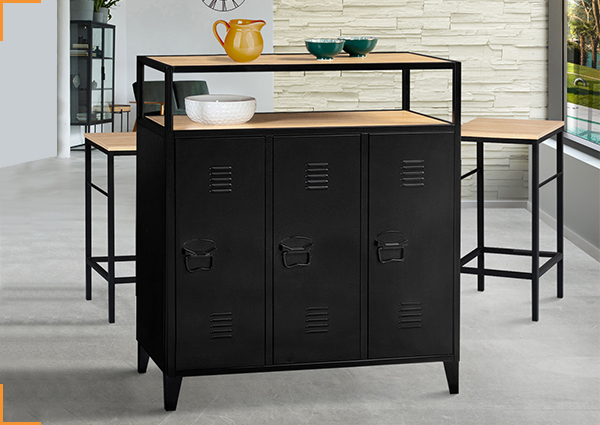 1 MEUBLE DE BAR + 2 TABOURETS DE BAR DETROIT