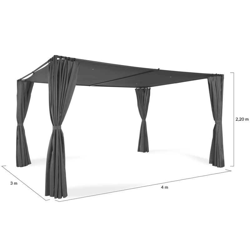 Pergola SAN JOSE 3x4 M tonnelle de jardin avec rideaux toile grise tente de  réception