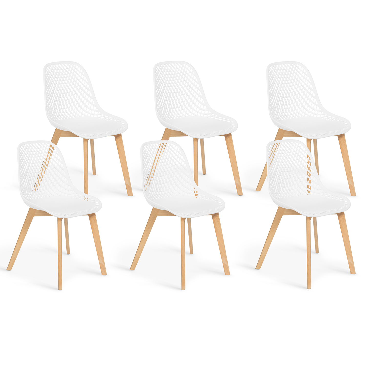 Chaises scandinaves blanches x6 avec dossier ajouré