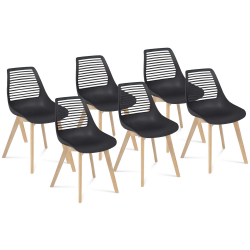 14661 - Set di 6 sedie scandinave nere con schienale traforato Lot de 6 chaises BONNIE noires pour salle à manger