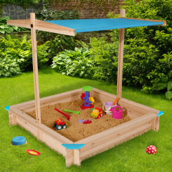14258 - Sabbiera in legno con tetto richiudibile Bac à sable KIDS bois avec toit ouvrant bleu