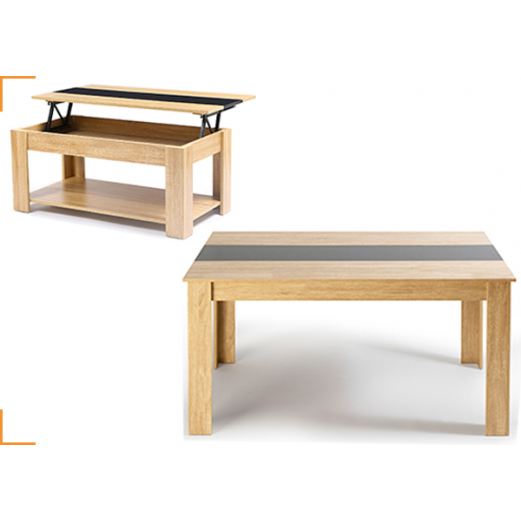 1 table à manger 140 cm + 1 table basse plateau relevable GEORGIA bois façon hêtre et noire 1 table à manger 140 cm + 1 table basse plateau relevable GEORGIA bois façon hêtre et noire