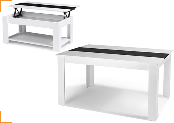 1 table à manger 140 cm + 1 table basse plateau relevable GEORGIA blanches et noires