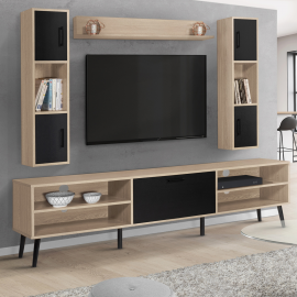 Ensemble meuble TV et étagères HOUSTON bois et noir 180 cm