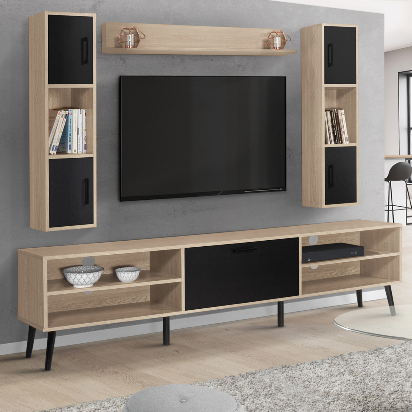 Meuble TV DETROIT 164 Cm - Industriel, étagères, IDMarket, Neuf