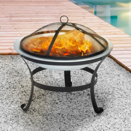 Braséro extérieur rond DJERBA en acier 56 CM avec tisonnier cheminée de terrasse