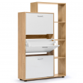 Meuble à chaussures imitation hêtre 3 portes blanches avec étagère