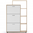 Meuble à chaussures imitation hêtre 3 portes blanches avec étagère