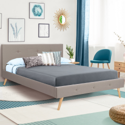 14796 - Letto in stile scandinavo 140 x 190 cm effetto lino beige Lit double scandinave OSLO 140 x 190 CM tissu beige effet lin