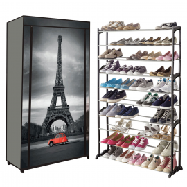 Étagère range chaussures 50 paires housse imprimé Paris Étagère range chaussures 50 paires housse imprimé Paris