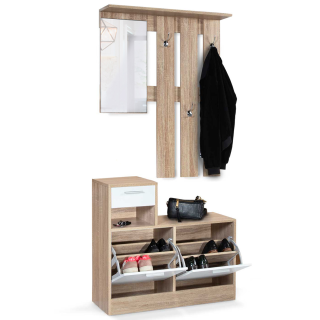 Vestiaire D'Entrée IDMarket Avec Miroir - Design Hêtre/Noir - 180cm - Range Chaussures + Tiroir