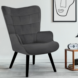 14947 - Poltrona scandinava in velluto grigio Fauteuil scandinave ANIA en velours gris