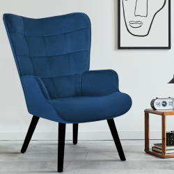 14948 - Poltrona scandinava in velluto blu Fauteuil scandinave ANIA en velours bleu