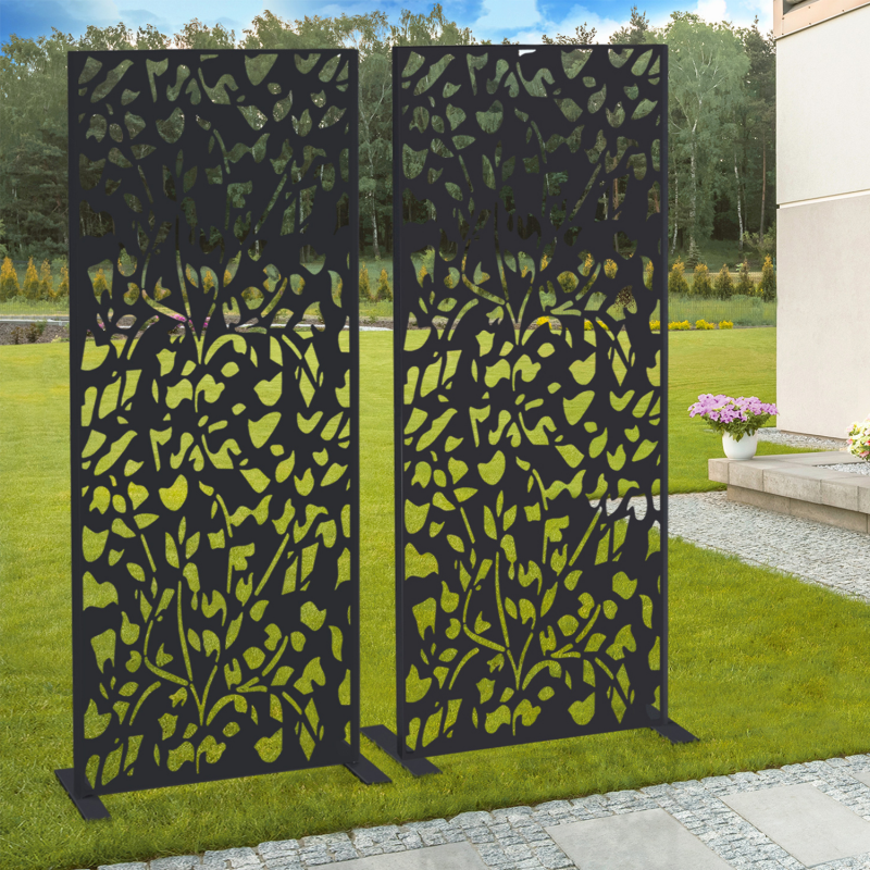 Panneau décoratif extérieur floral pas cher noir mat 150x50cm