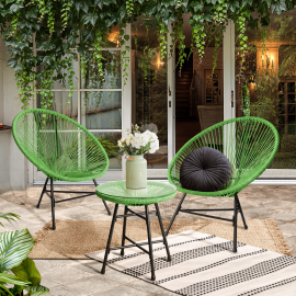 Salon de jardin IZMIR table et 2 fauteuils œuf cordage vert Salon de jardin IZMIR table et 2 fauteuils œuf cordage vert