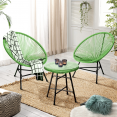 Salon de jardin IZMIR table et 2 fauteuils œuf cordage vert