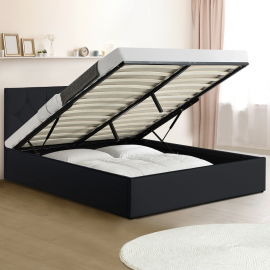 Lit coffre double AUSTIN avec sommier 140 x 190 CM PVC noir Lit coffre double AUSTIN avec sommier 140 x 190 CM PVC noir