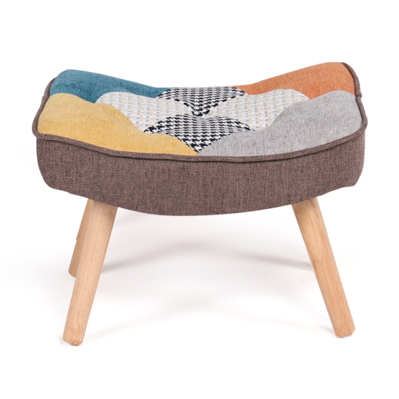 Fauteuil Scandinave Ivar Avec Repose-Pieds - Tissu Patchwork Coloré - Design Cocooning